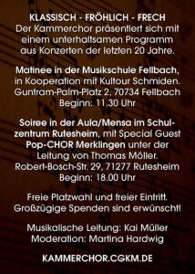 20 Jahre Kammerchor CGKM @ Mensa/Aula Schulzentrum